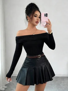Off Shoulder Pleated T-Shirt
