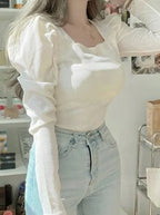 Neck Gigot Sleeve Tee