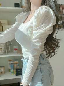 Neck Gigot Sleeve Tee