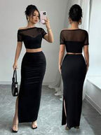 Crop Top And High Slit Maxi Skirt