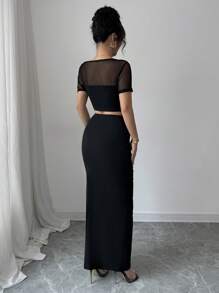 Crop Top And High Slit Maxi Skirt