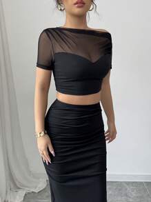 Crop Top And High Slit Maxi Skirt