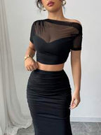 Crop Top And High Slit Maxi Skirt