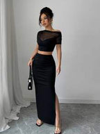 Crop Top And High Slit Maxi Skirt