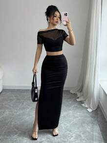 Crop Top And High Slit Maxi Skirt