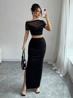 Crop Top And High Slit Maxi Skirt