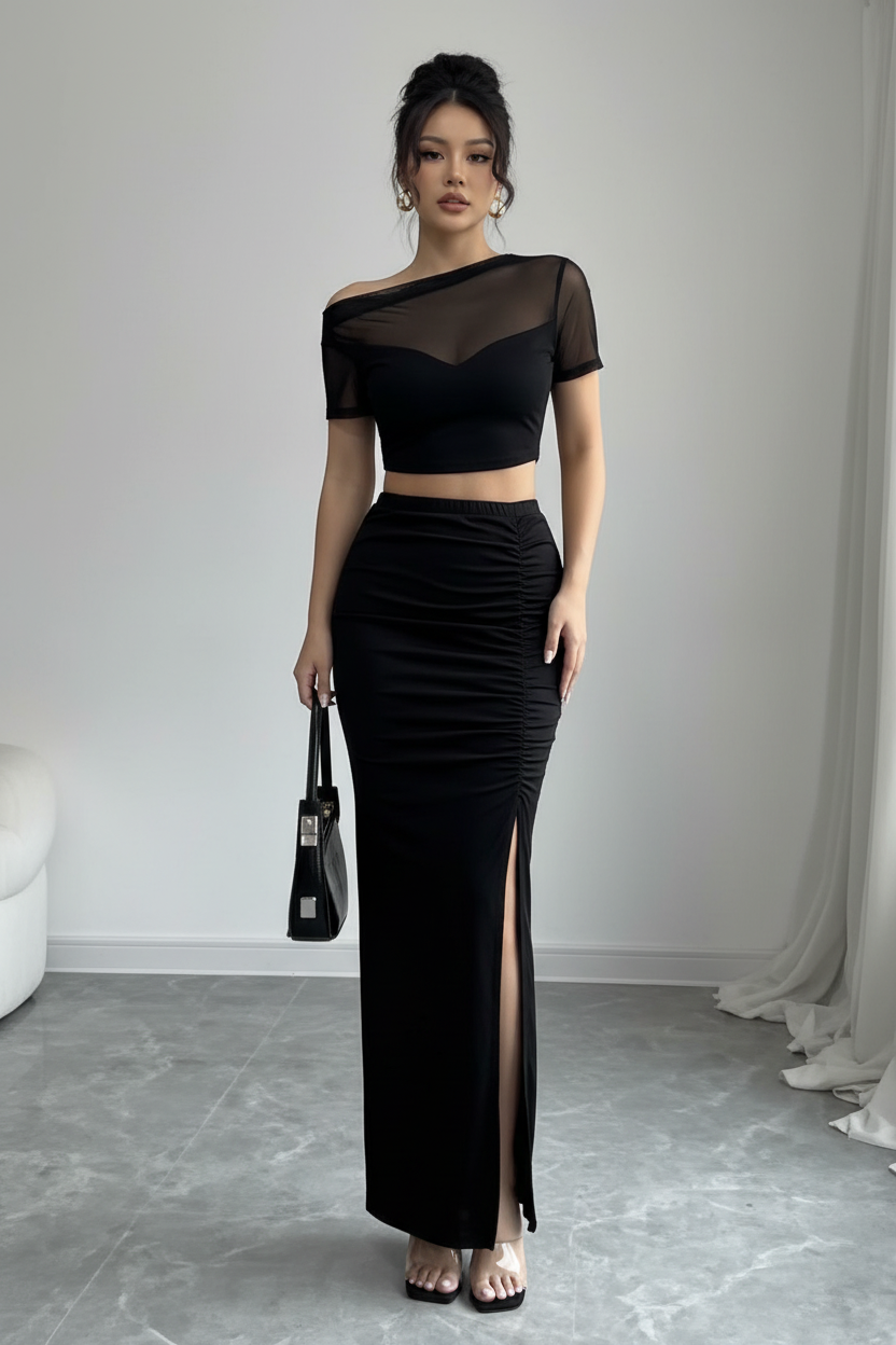 Crop Top And High Slit Maxi Skirt