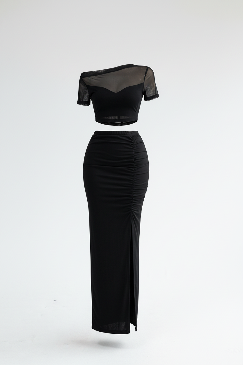Crop Top And High Slit Maxi Skirt