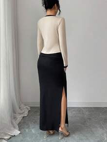 Pleated High Slit Midi Skirt Set