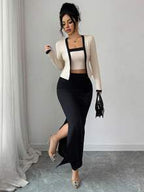 Pleated High Slit Midi Skirt Set