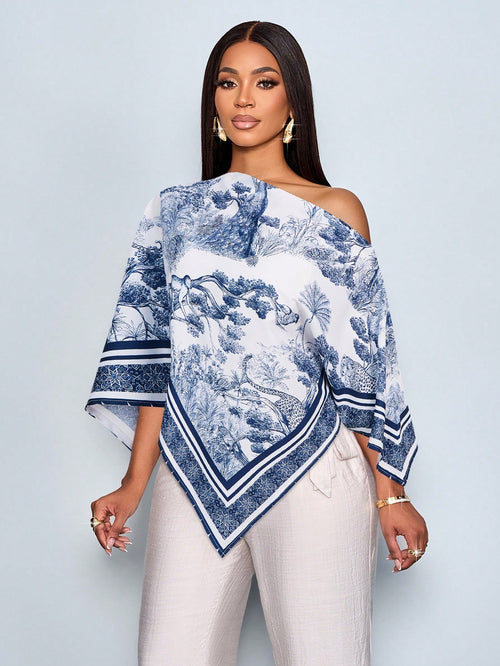 Asymmetric Neck Long Sleeve