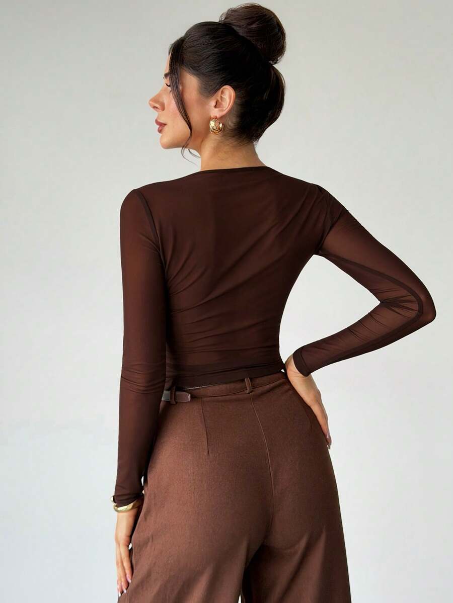Draped Collar Knit Top
