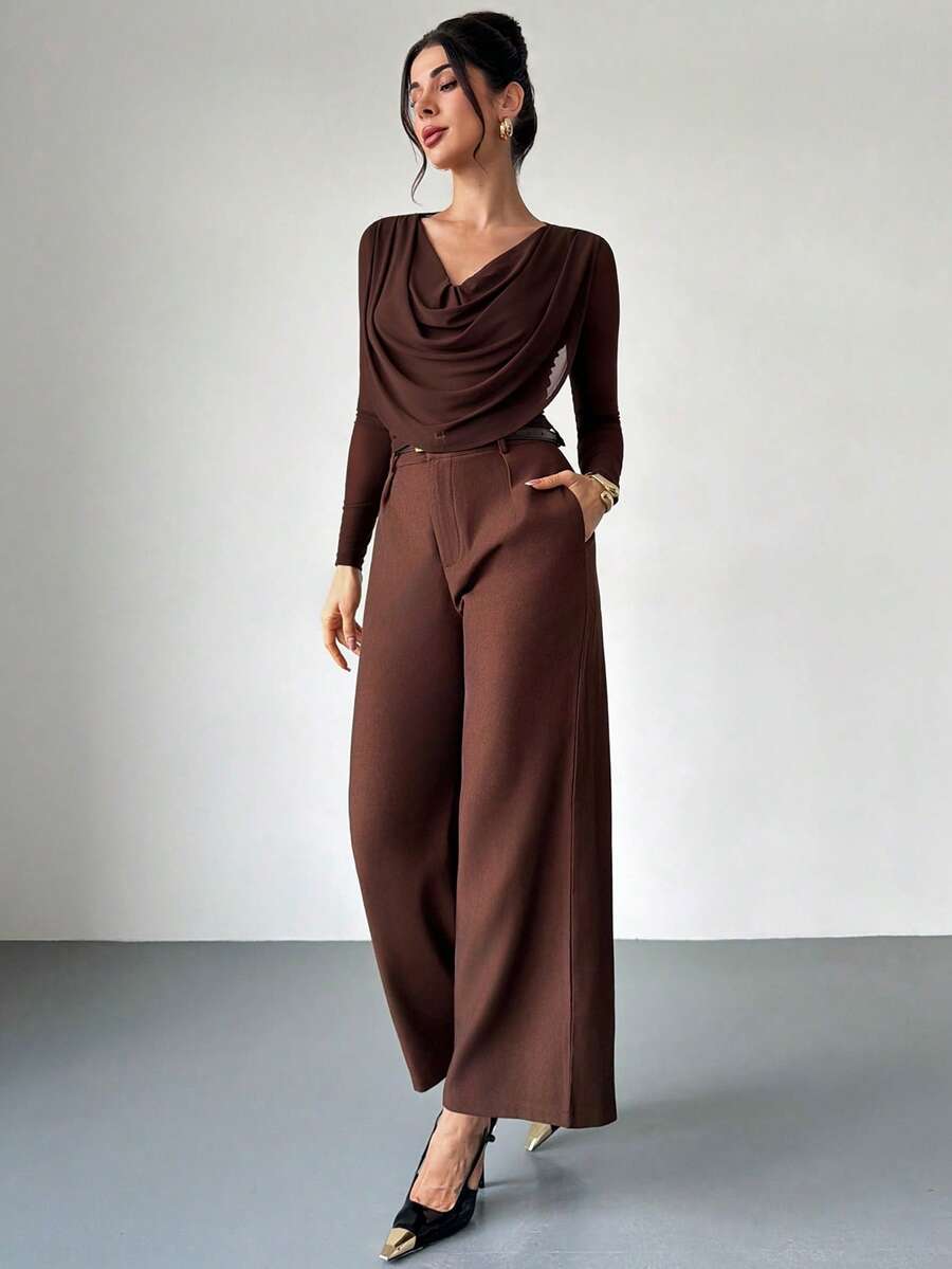 Draped Collar Knit Top