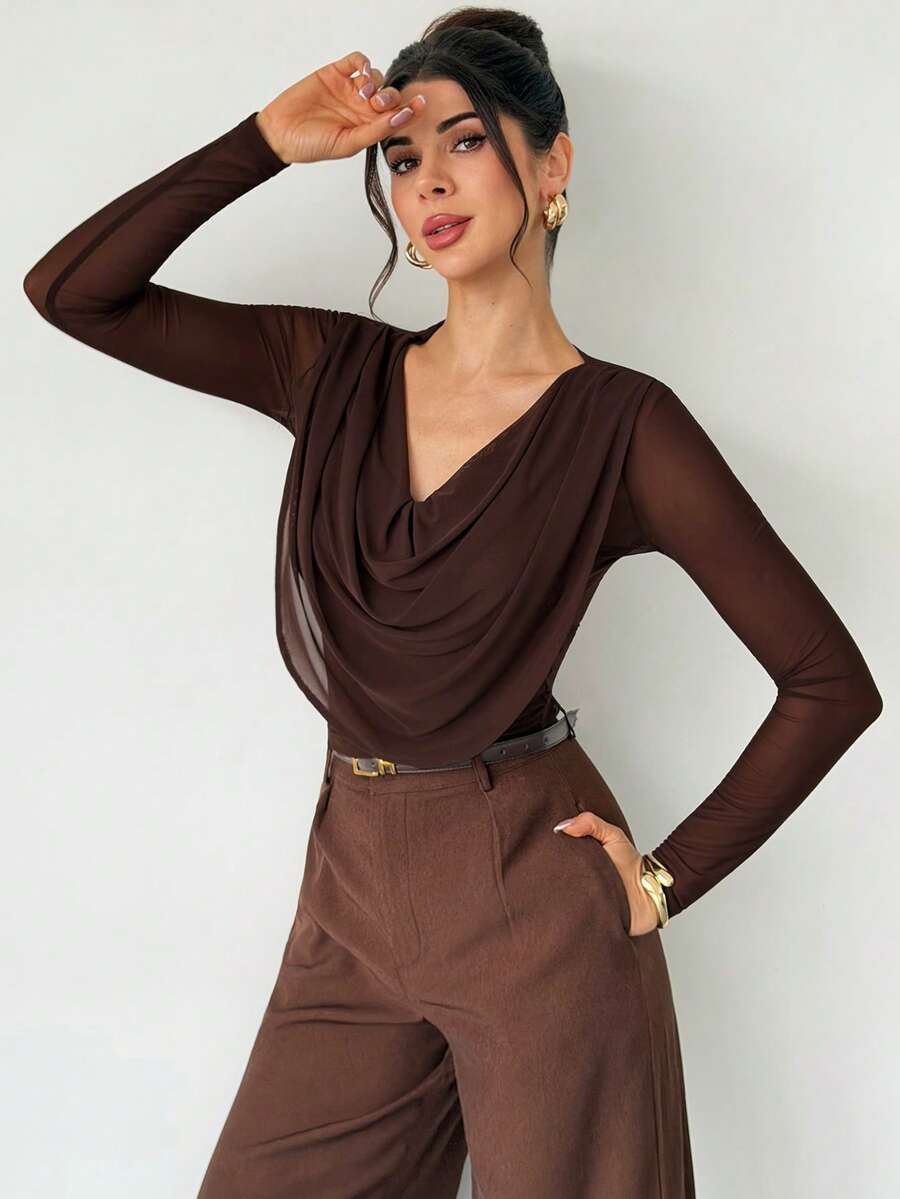 Draped Collar Knit Top