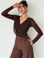 Draped Collar Knit Top