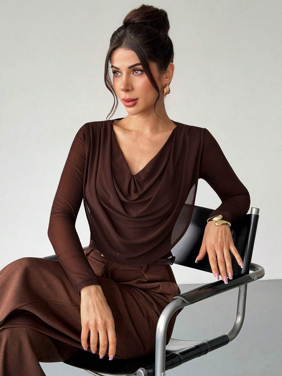 Draped Collar Knit Top
