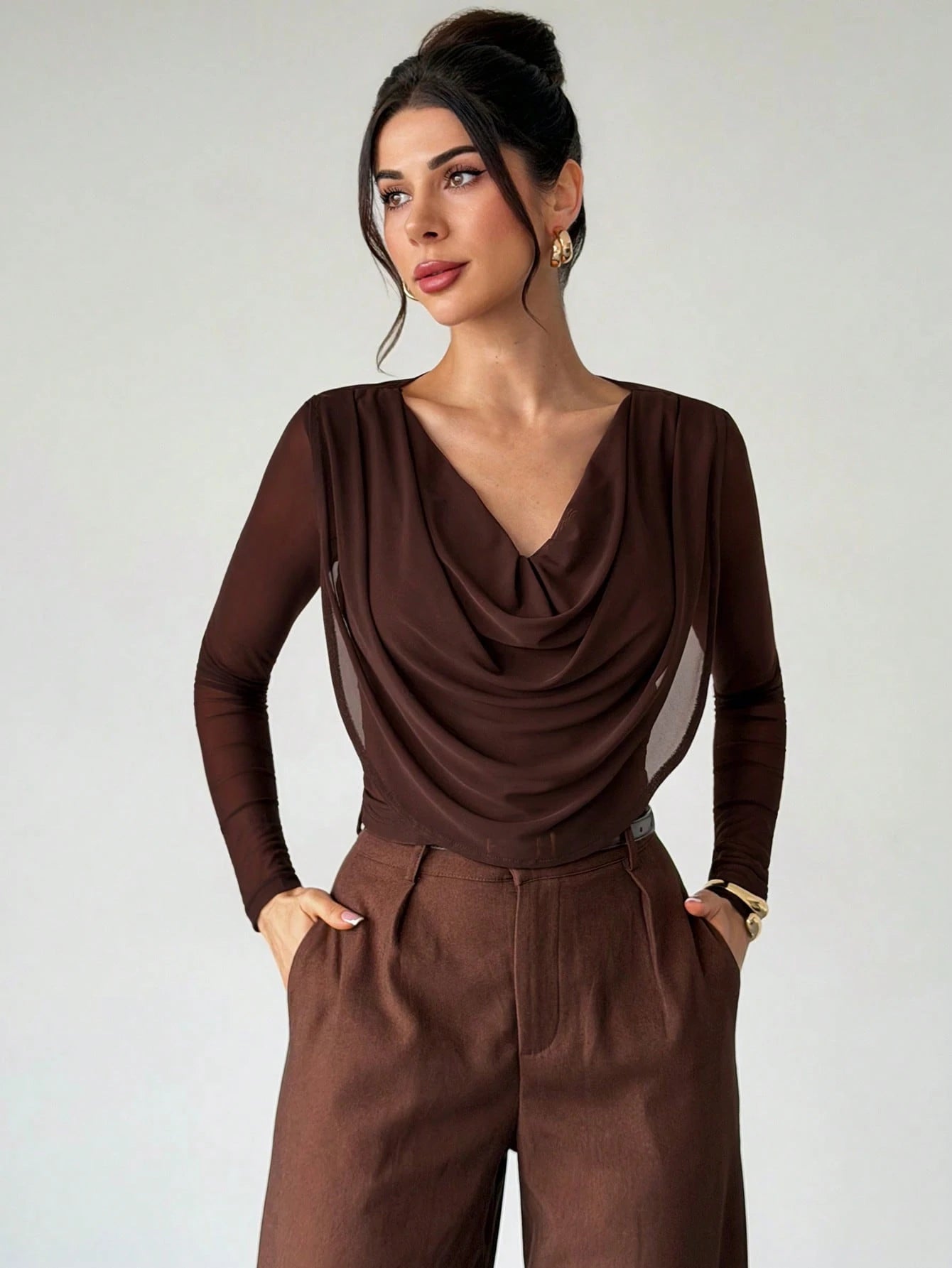 Draped Collar Knit Top