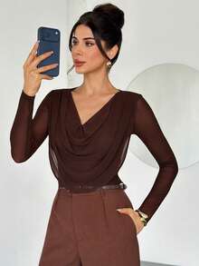 Draped Collar Knit Top