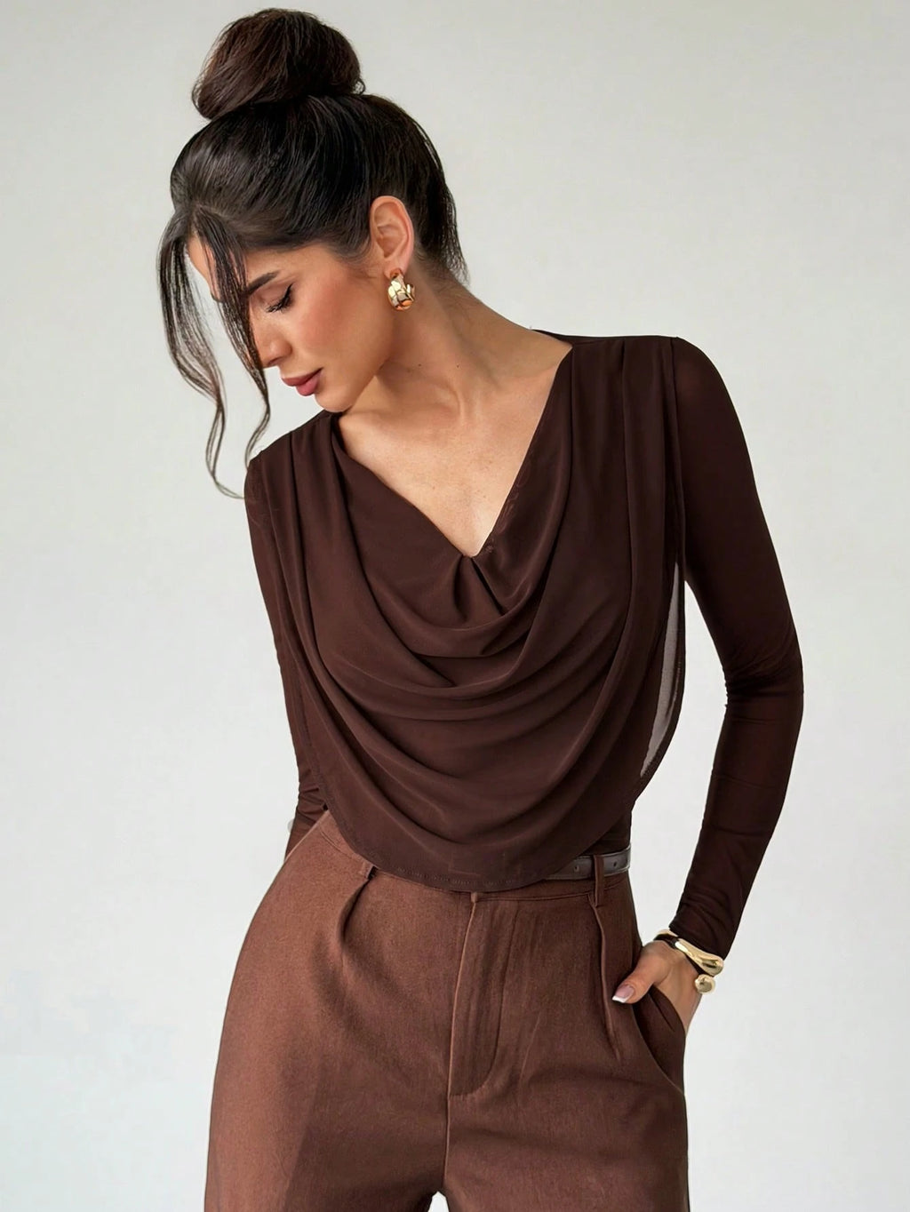Draped Collar Knit Top