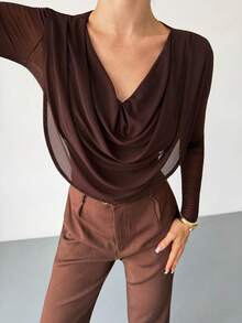 Draped Collar Knit Top