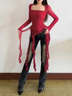 Square Neck Fitted Tassel