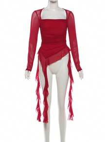 Square Neck Fitted Tassel