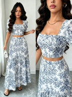 Floral Square Neck Short Sleeve