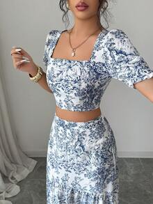 Floral Square Neck Short Sleeve