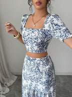 Floral Square Neck Short Sleeve