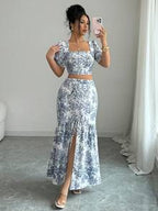 Floral Square Neck Short Sleeve