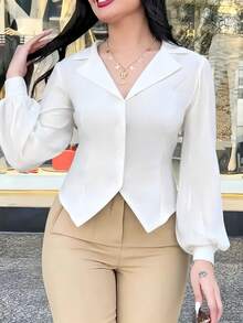 Lantern Sleeve Blouse White Spring
