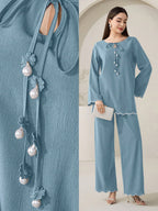 Casual Wave Embroidery Top