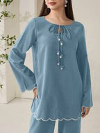 Casual Wave Embroidery Top