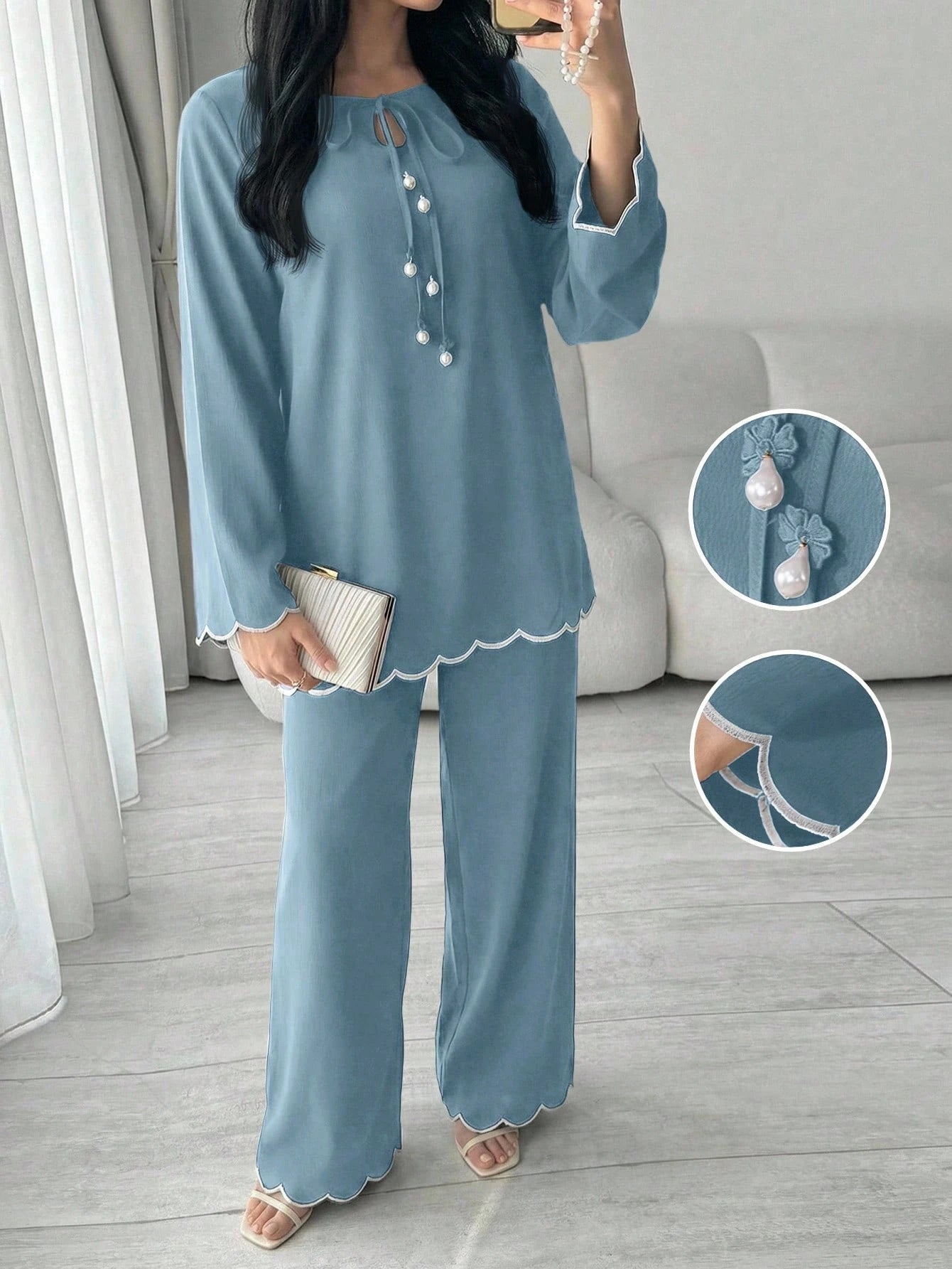 Casual Wave Embroidery Top