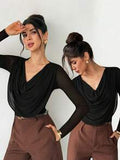 Draped Collar Knit Top