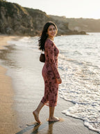 Women Sexy Wrap Style Floral
Mid-Length Dress, Spring/Fall Long Sleeve Dress