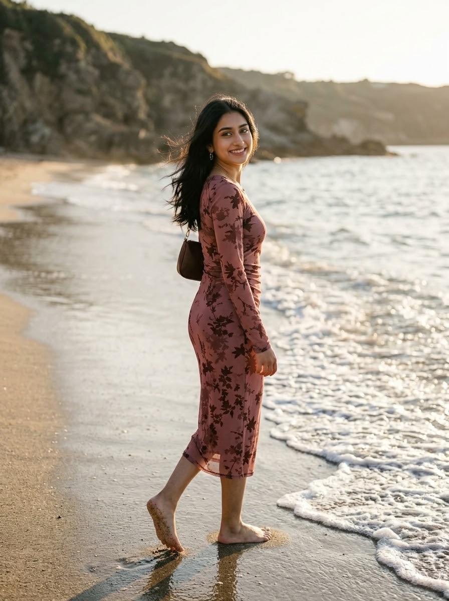 Women Sexy Wrap Style Floral
Mid-Length Dress, Spring/Fall Long Sleeve Dress