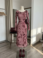 Women Sexy Wrap Style Floral
Mid-Length Dress, Spring/Fall Long Sleeve Dress