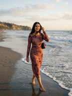 Women Sexy Wrap Style Floral
Mid-Length Dress, Spring/Fall Long Sleeve Dress