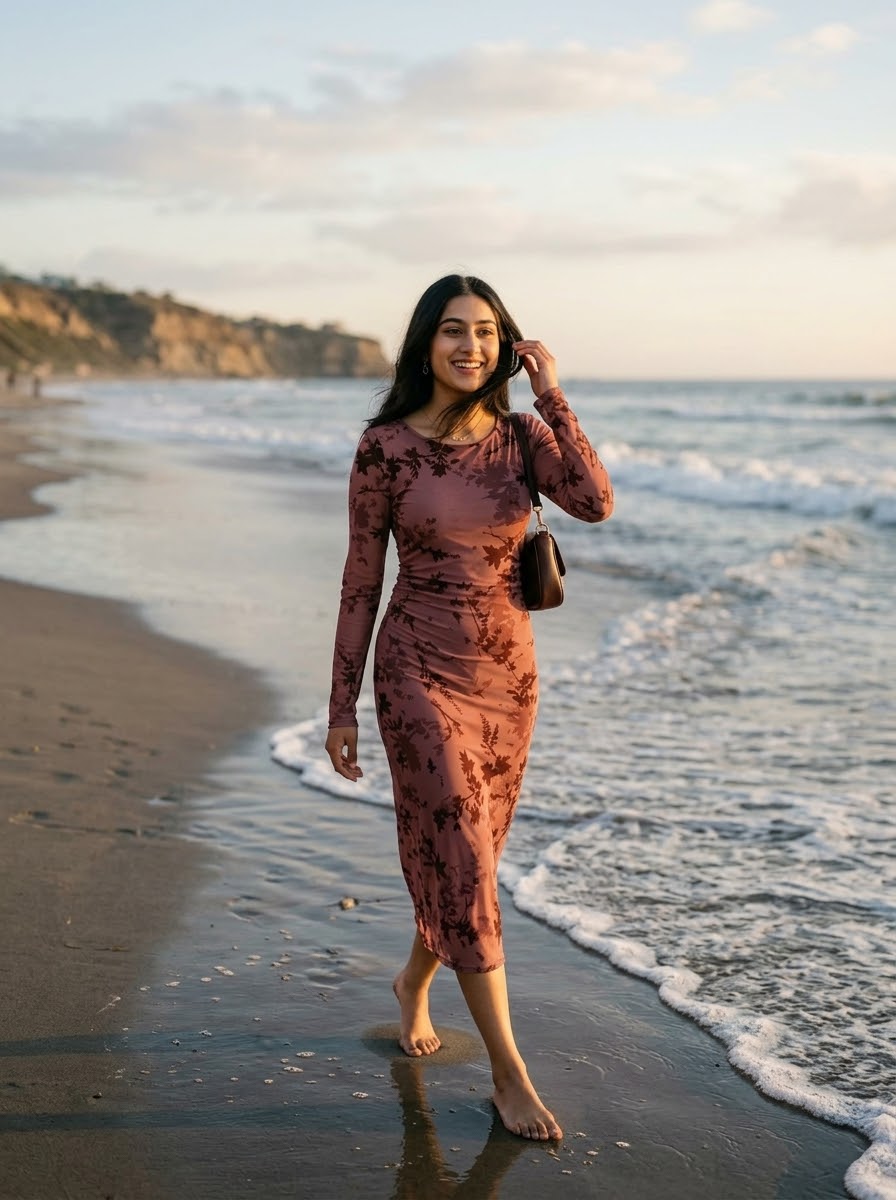 Women Sexy Wrap Style Floral
Mid-Length Dress, Spring/Fall Long Sleeve Dress