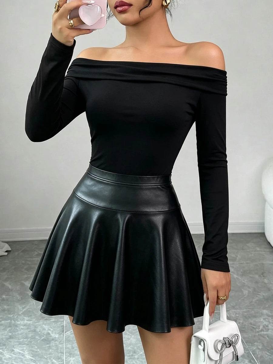 Off Shoulder Pleated T-Shirt
