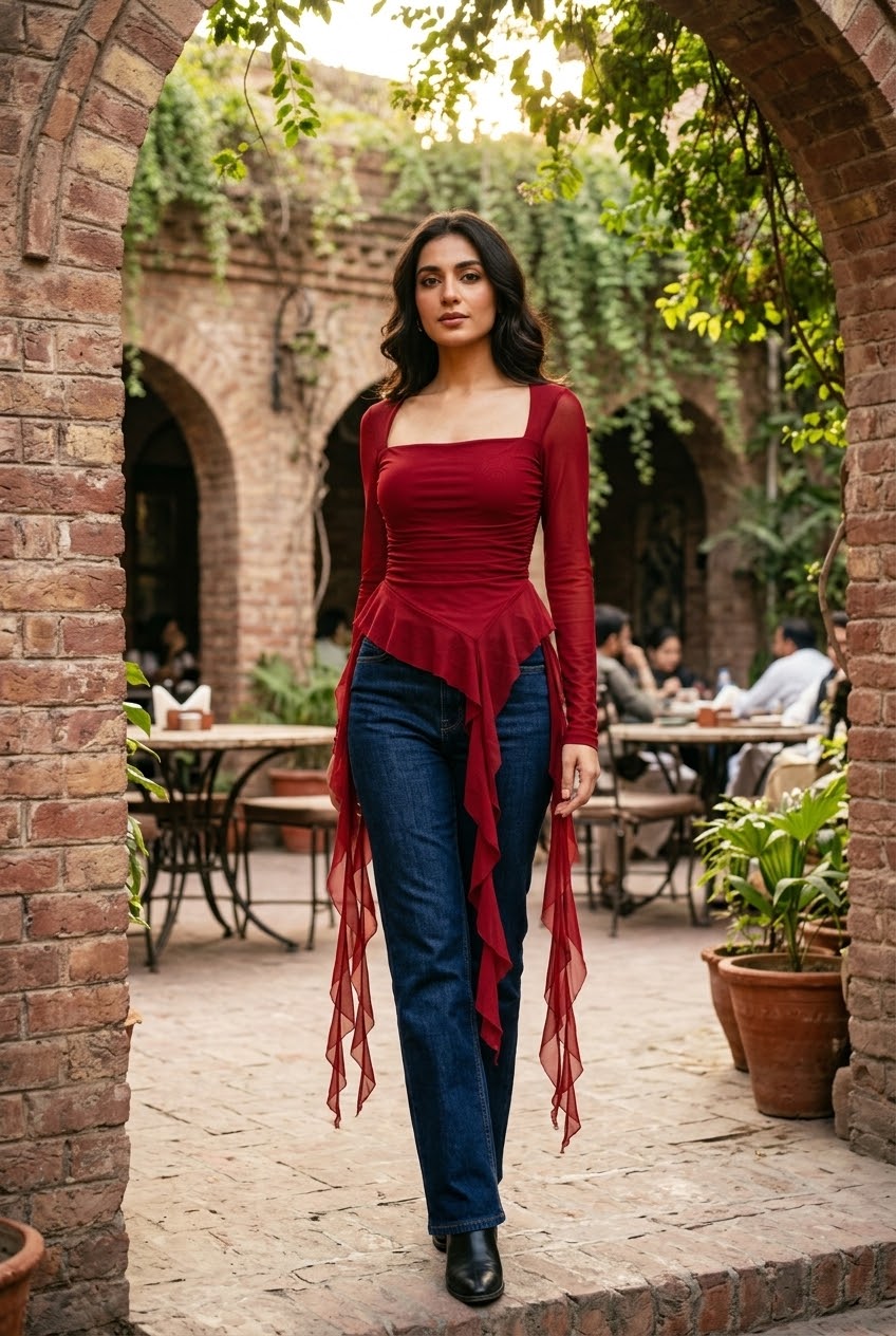 Square Neck Fitted Tassel
