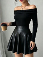 Off Shoulder Pleated T-Shirt